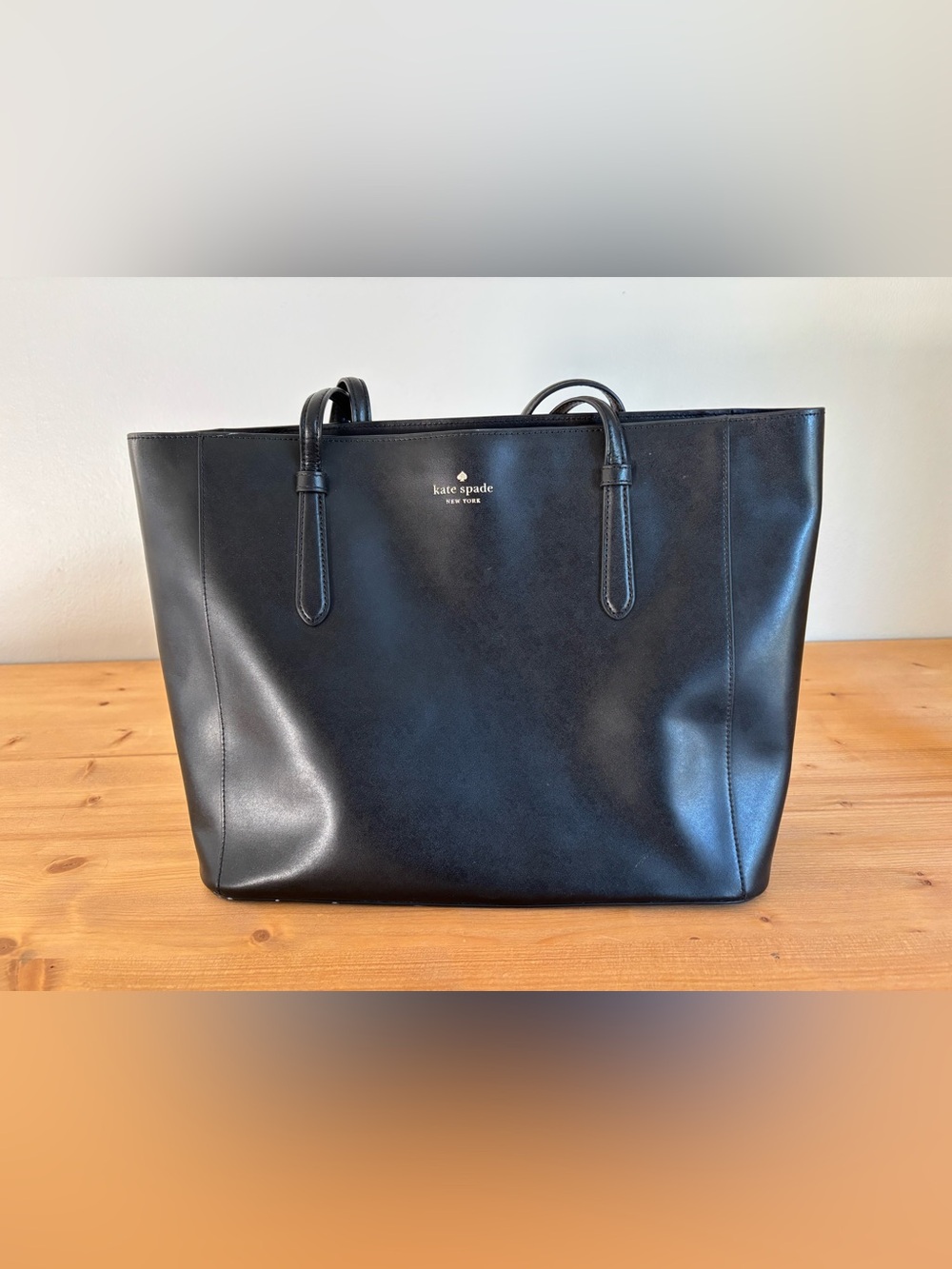 kate spade Black Leather Tote with Gold Logo